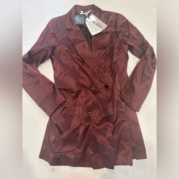 Sleeping With Jacques Silk Lenny Blazer Size Small NWT Chocolate Brown - Picture 3 of 6